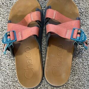 Chaco Sandals with Coral and Teal Straps